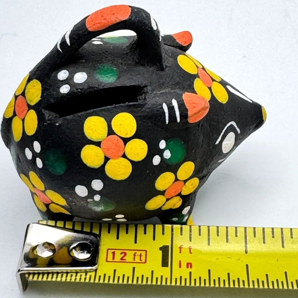 Hand Painted Mexican Folk Art Piggy Bank Figurine With Floral Design - Picture 2 of 9